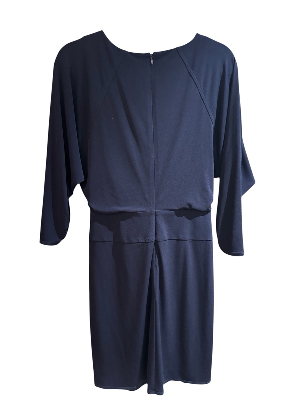 Laundry By Shelli Segal Navy 3/4 Ruched Sleeve Dress Triple belted waist, sz 10 - Picture 6 of 8